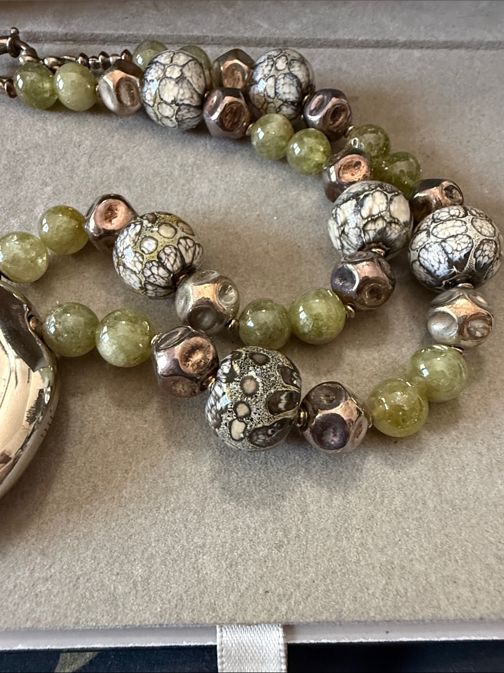 Artisan Sterling Silver Spiral Necklace with Aventurine, Glass, lamp work beads - Picture 6 of 11